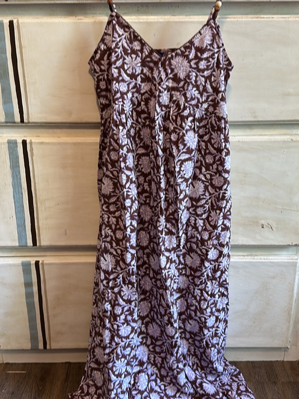 Old Navy Brown and Cream Floral Maxi Dress with Spaghetti Straps